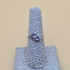 Size 7 Sterling Silver Double Pink Cubic Zirconia Hearts Ring A4707